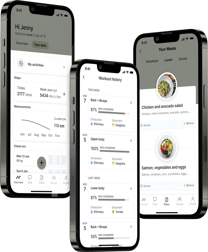 A mockup of the coaching app showcasing the features.